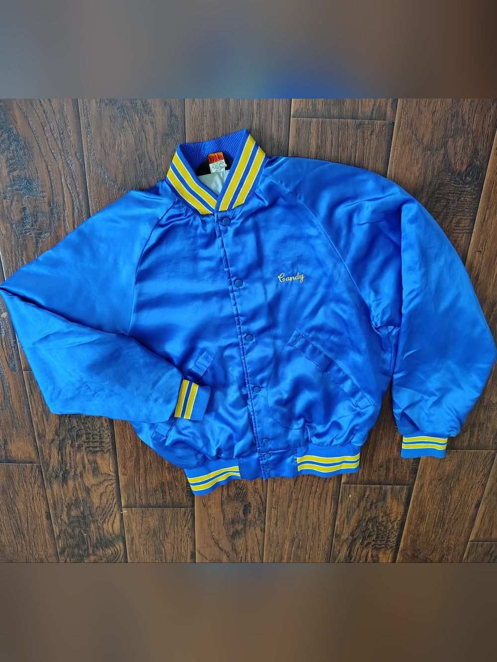 Vintage Candy varsity blue and yellow button down jacket Size M